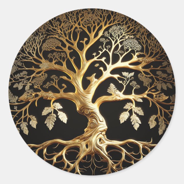 Golden Tree of Life Yggdrasil  Classic Round Sticker (Front)