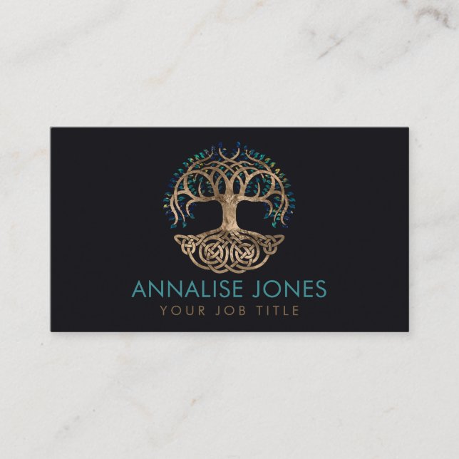 Golden Tree of life - Yggdrasil - Marble Leaves Business Card (Front)