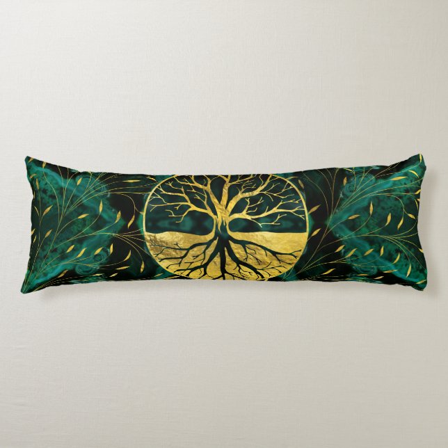 Golden Tree of Life Yggdrasil on Malachite Body Cushion (Front)