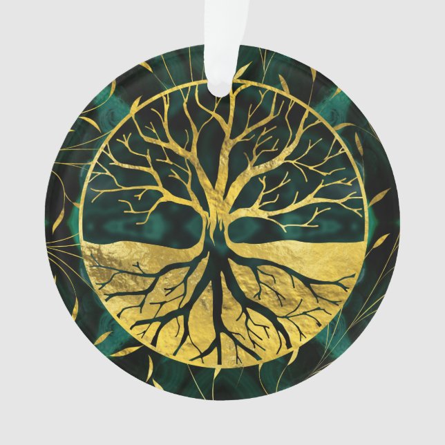 Golden Tree of Life Yggdrasil on Malachite Ornament (Front)