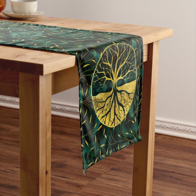 Golden Tree of Life Yggdrasil on Malachite Short Table Runner (In Situ)