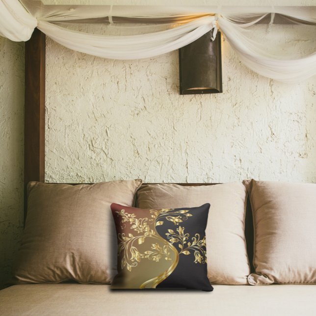 Golden Tree on Black Brown and Olive Green Cushion (Creator Uploaded)