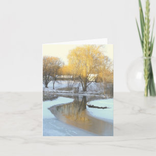 GOLDEN TREE REFLECTED IN PARTIALLY-FROZEN POND CARD