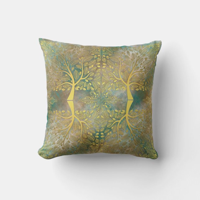 Golden Tree Reflection on Earth Tones  Cushion (Front)