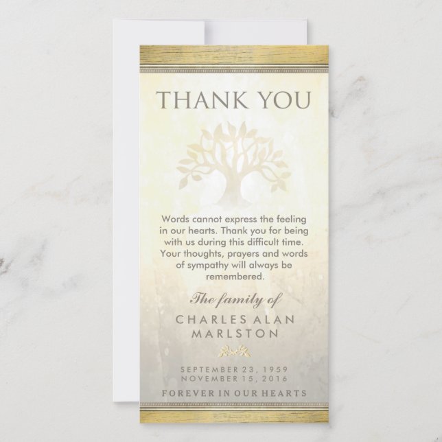 Golden Tree Sympathy Thank You Card (Front)