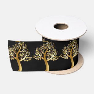 Golden Trees with Golden Hearts on Black Satin Ribbon