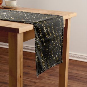 Golden Triangle Dots Black Background Shiny Luxury Medium Table Runner