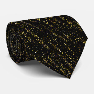 Golden Triangle Dots Black Background Shiny Luxury Tie