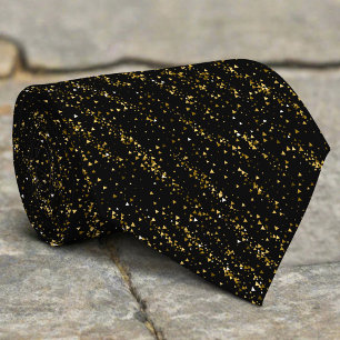 Golden Triangle Dots Black Background Shiny Luxury Tie