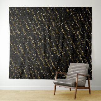 Golden Triangle Dots On Black Background Shiny Lux Tapestry