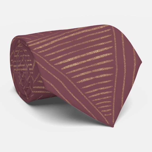 Golden Triangles - Merlot Neck Tie (Rolled)