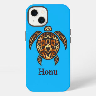 Golden Tribal Hawaiian Sea Turtle on Ocean Blue iPhone 13 Case