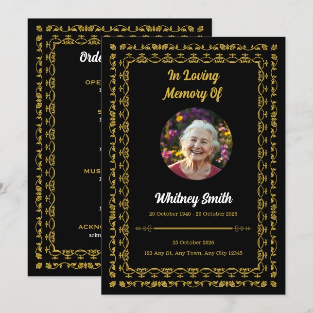 Golden Tribute Funeral Program (Front/Back)
