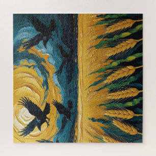 Golden trigal field with crows jigsaw puzzle