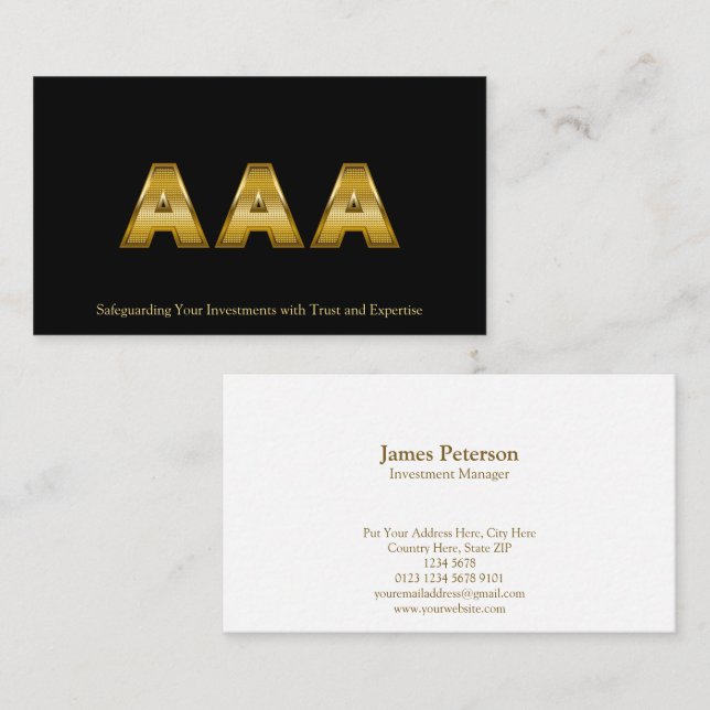 Golden Triple A |  Investment Grade Bonds | Black Business Card (Front/Back)