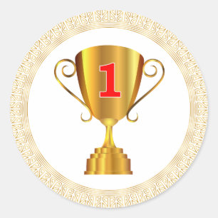 Golden trophy cup classic round sticker