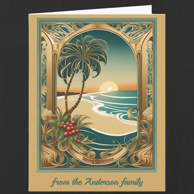Golden tropical christmas art Folded Greeting Card (Creator Uploaded)