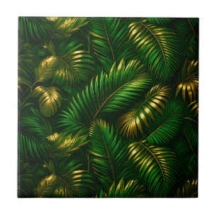 Golden Tropical Leaves Jungle Luxe Ceramic Tile