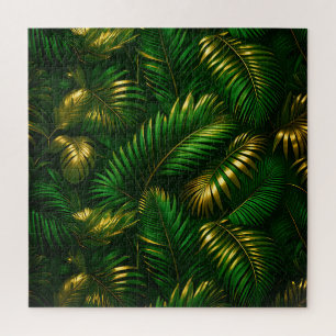 Golden Tropical Leaves Jungle Luxe Jigsaw Puzzle