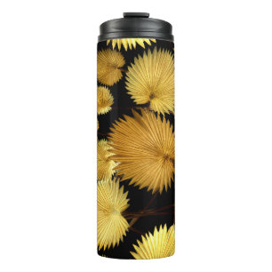 Golden Tropical Leaves: Licuala Elegance Thermal Tumbler
