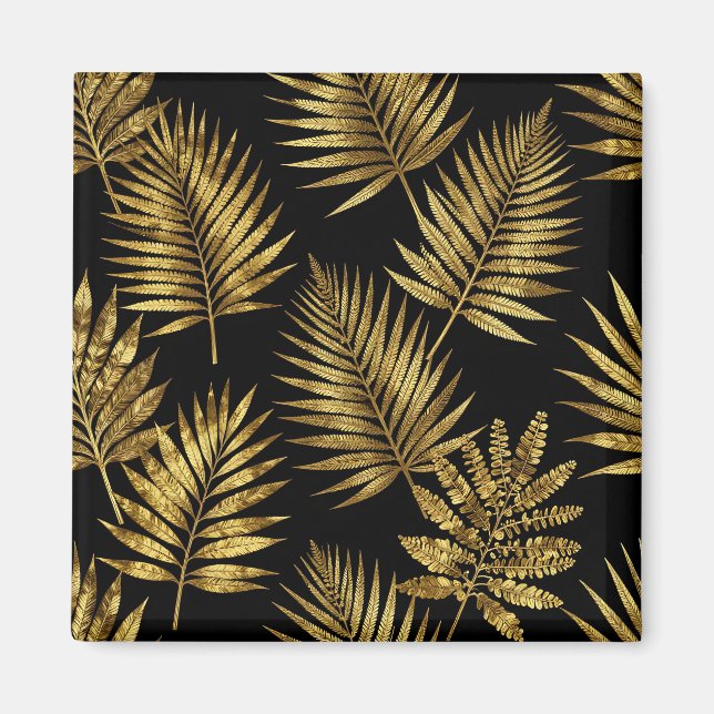 Golden Tropical Leaves Luxe Pattern Magnet (Front)
