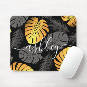 Golden Tropical Leaves Mouse Pad