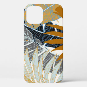 Golden Tropical Leaves Silhouette iPhone 12 Case