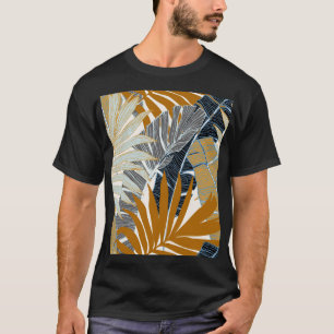 Golden Tropical Leaves Silhouette T-Shirt