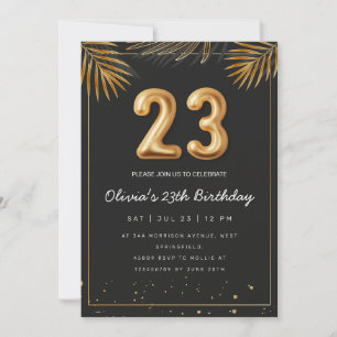 Golden Tropical Palm Leaves 23th Birthday  Invitation