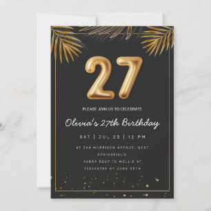 Golden Tropical Palm Leaves 27th Birthday Invitation