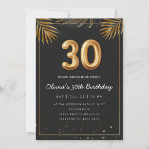 Golden Tropical Palm Leaves 30th Birthday Invitation