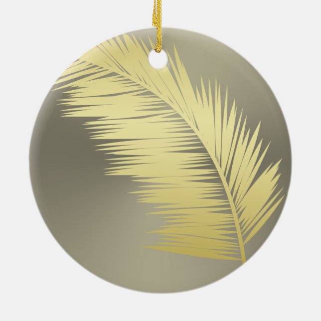 Golden Tropical Palm leaves  Ceramic Ornament (Back)