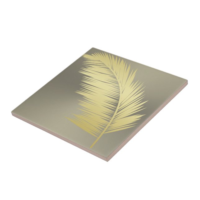 Golden Tropical Palm leaves  Ceramic Tile (Side)