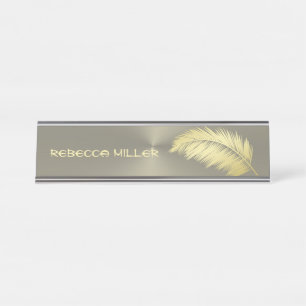 Golden Tropical Palm leaves Desk Name Plate