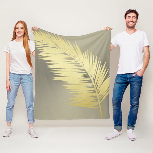 Golden Tropical Palm leaves  Fleece Blanket (In Situ)