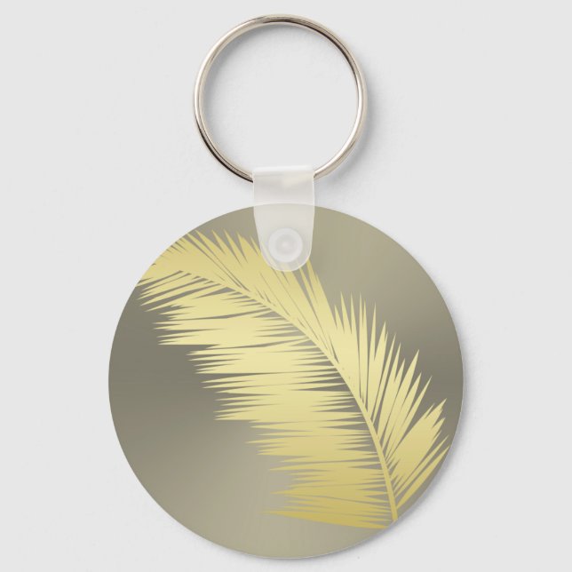 Golden Tropical Palm leaves Key Ring (Front)