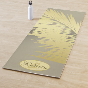 Golden Tropical Palm leaves Monogram Yoga Mat