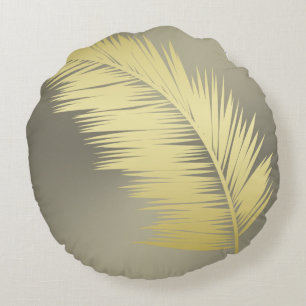 Golden Tropical Palm leaves  Round Cushion