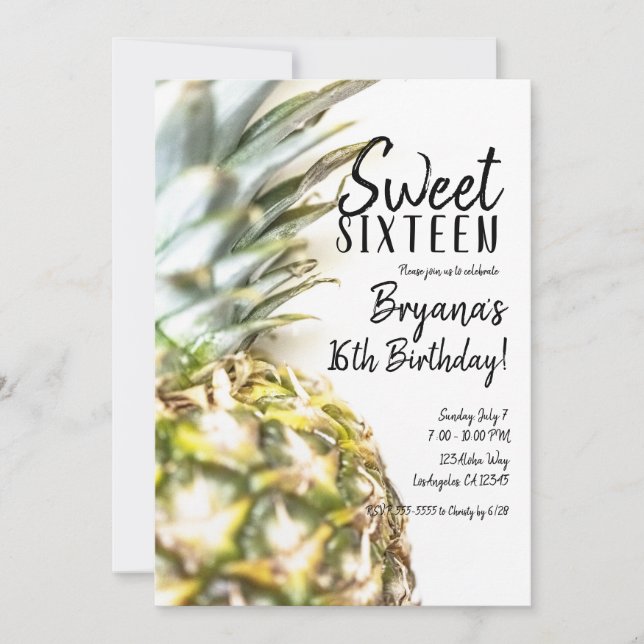  Golden Tropical Pineapple Sweet 16 Beach Party  Invitation (Front)
