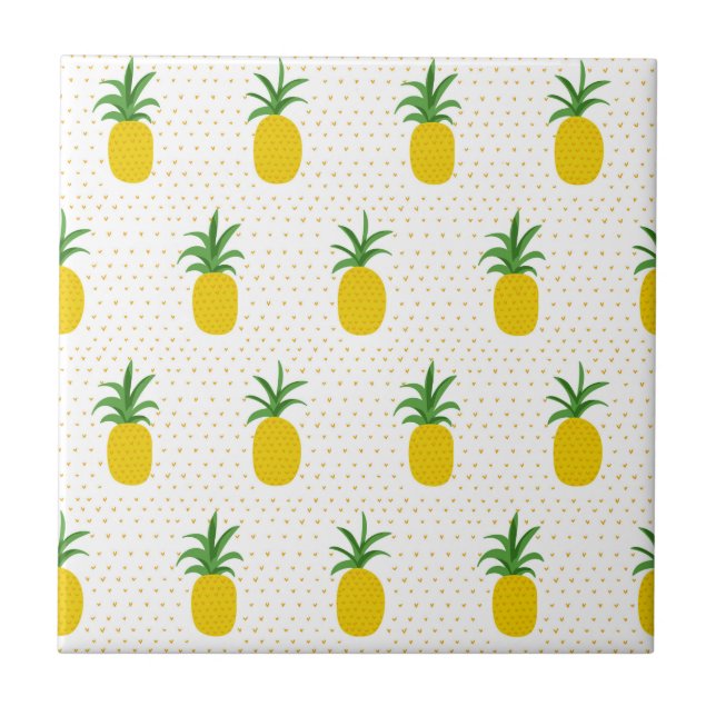 Golden Tropical Pineapples Ceramic Tile (Front)