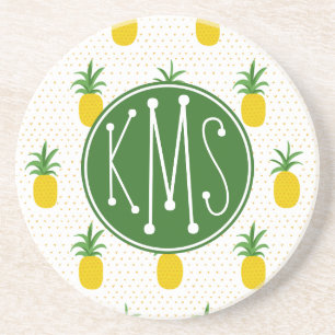 Golden Tropical Pineapples   Monogram Coaster