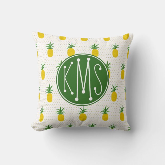 Golden Tropical Pineapples | Monogram Cushion (Front)
