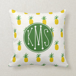 Golden Tropical Pineapples   Monogram Cushion