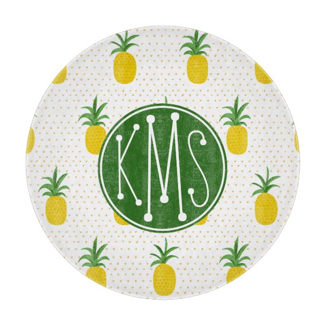 Golden Tropical Pineapples | Monogram Cutting Board (Front)