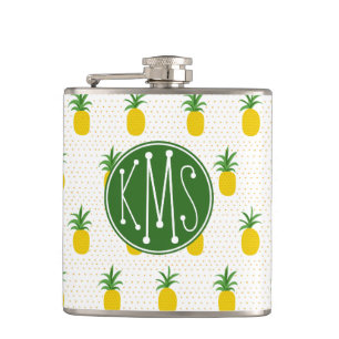 Golden Tropical Pineapples   Monogram Hip Flask