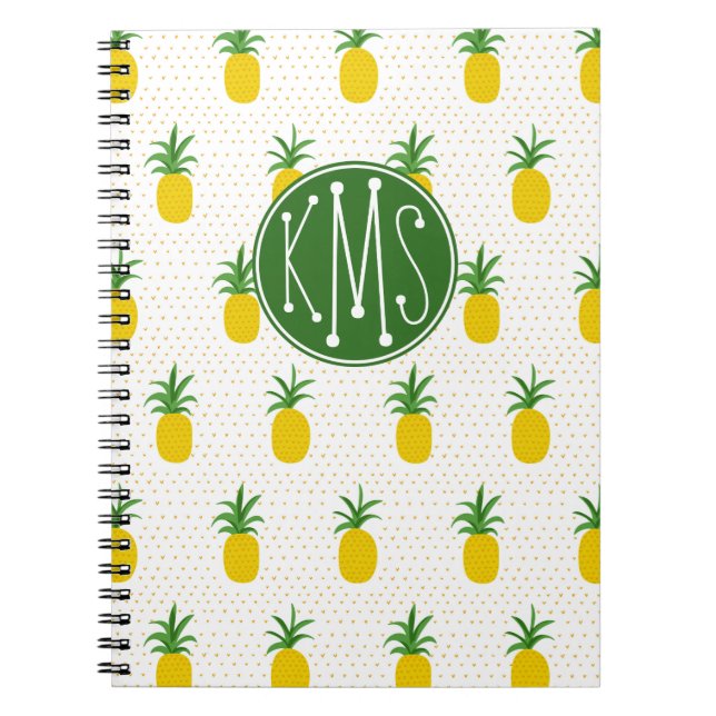 Golden Tropical Pineapples | Monogram Notebook (Front)