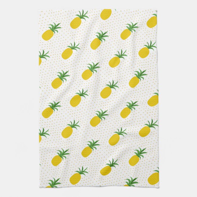 Golden Tropical Pineapples Tea Towel (Vertical)