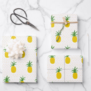 Golden Tropical Pineapples Wrapping Paper Sheet