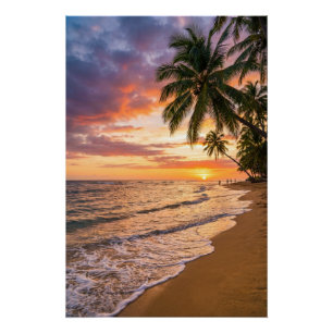 Golden Tropical Sunset Beach Poster