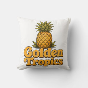Golden Tropics Retro Pineapple Graphic Cushion